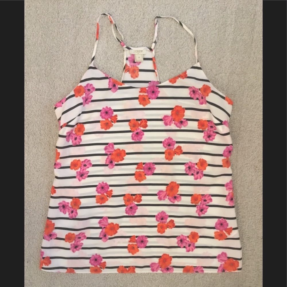 J Crew Printed Racerback Camisole Floral Striped